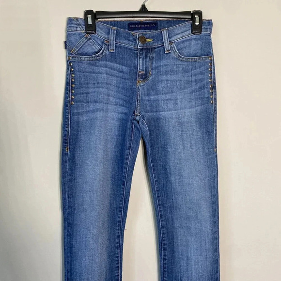 Rock & Republic Kasandra Studded Bootcut Denim Blue Jeans Womens Size 4 Low Rise - Picture 6 of 15